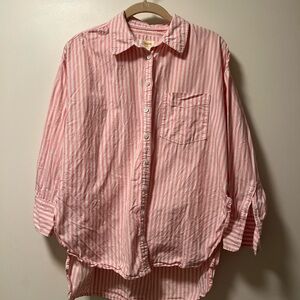 Anthropologie Pink Striped Casual Shirt